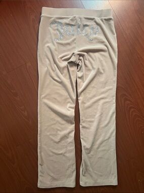 Juicy Couture Beige Velour Rhinestone Logo Pants